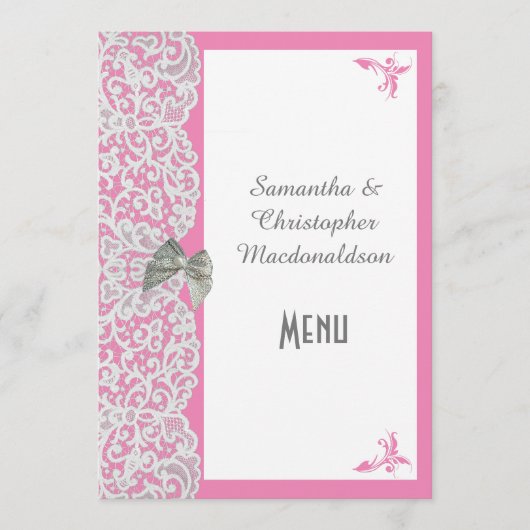 Menu de dentelle traditionnelle rose et blanc (Devant)
