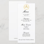 Menu de dîner à monogramme cœur doré de mariage ro (Devant / Derrière)