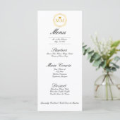 Menu de dîner à monogramme cœur doré de mariage ro (Debout devant)