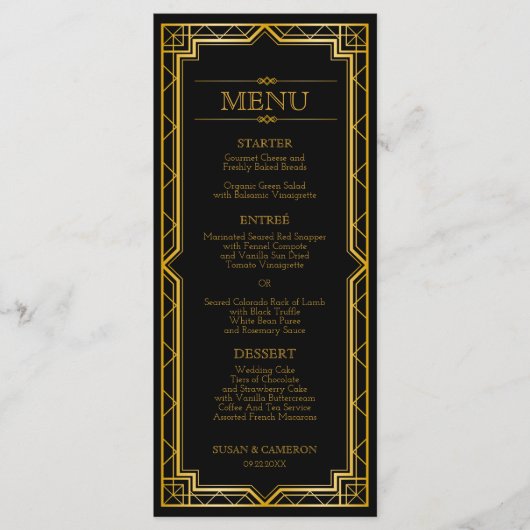 Menu de dîner Art Déco Gatsby | Couleur modifiable (Devant)