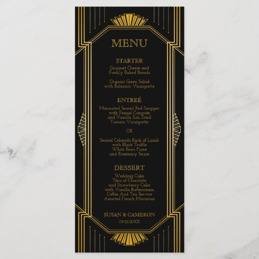 Menu de dîner Art Déco Gatsby | Couleur modifiable (Devant)