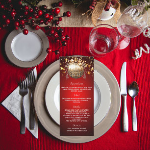 menu de dîner boule rouge or fête de Noël