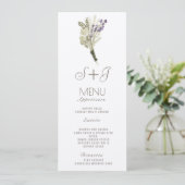 Menu de dîner Bouquet rustique à l'aquarelle lavan (Debout devant)