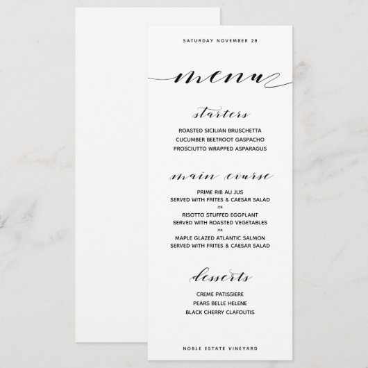 Menu de dîner classique personnalisable (Devant / Derrière)