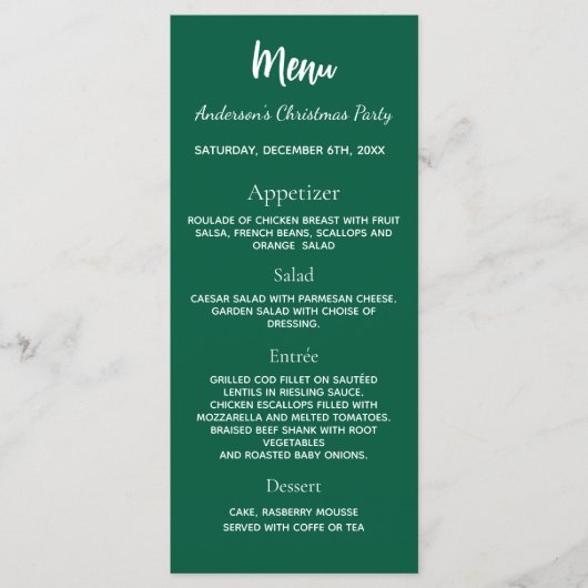 menu de dîner de fête de Noël vert blanc (Devant)