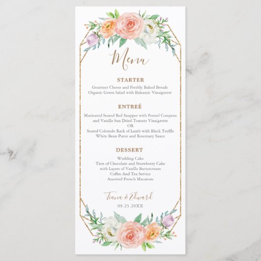 Menu de dîner de fleurs d'aquarelle géométrique (Devant)