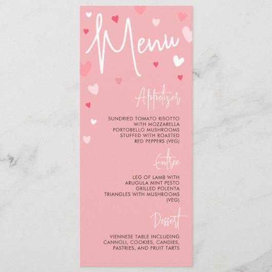Menu de dîner de la Saint-Valentin rose ou menu de (Devant)