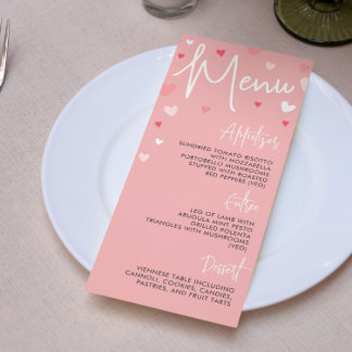 Menu de dîner de la Saint-Valentin rose ou menu de