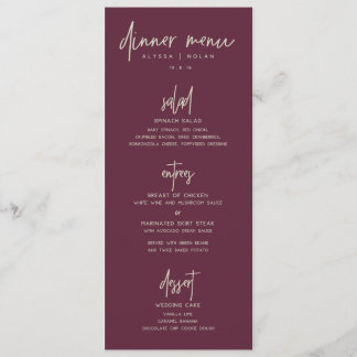 Menu de dîner de mariage