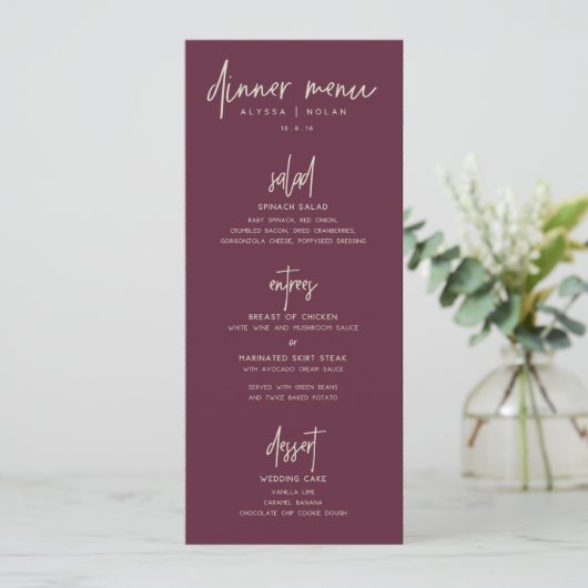 Menu de dîner de mariage (Debout devant)