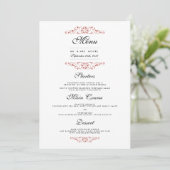 Menu de dîner de mariage à flourish rouge élégant (Debout devant)