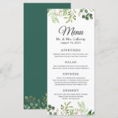 Menu de dîner de mariage à la verdure d'eucalyptus (Devant / Derrière)