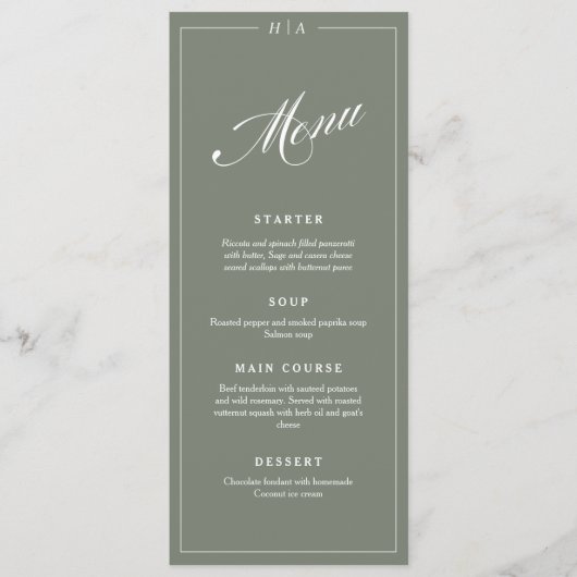 Menu de dîner de mariage à l'écriture manuscrite é (Devant)
