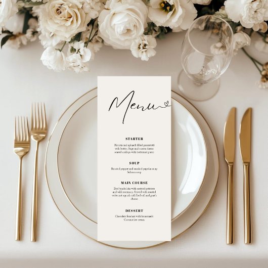 Menu de dîner de mariage à l'écriture manuscrite é