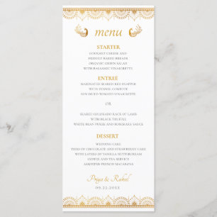 Menu de dîner de mariage à motif or indien
