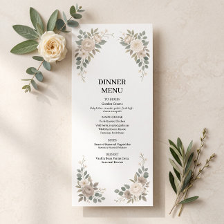 Menu de dîner de mariage botanique vert sauge