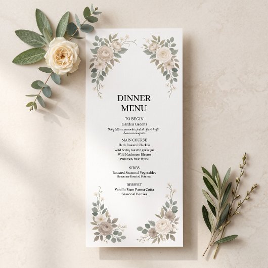 Menu de dîner de mariage botanique vert sauge