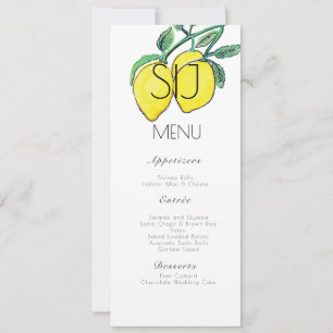 Menu de dîner de mariage bouquet de citron aquarel