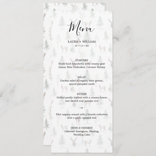 Menu de dîner de mariage de Noël Arbre à feuilles  (Devant / Derrière)