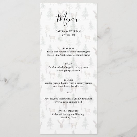 Menu de dîner de mariage de Noël Arbre à pin délav (Devant)