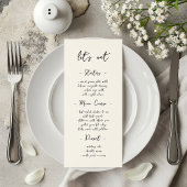 Menu de dîner de mariage écriture manuscrite vinta