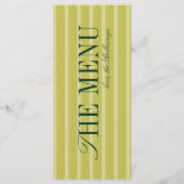 Menu de dîner de mariage élégant à rayures vert ch (Dos)