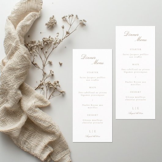Menu de dîner de mariage élégant Monogramme Or Bla