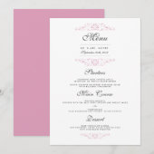 Menu de dîner de mariage élégant rose Flourish (Devant / Derrière)