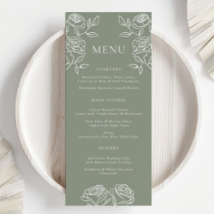 Menu de dîner de mariage élégant Rose Vert Sauge