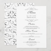 Menu de dîner de mariage en argent antique orné (Devant / Derrière)