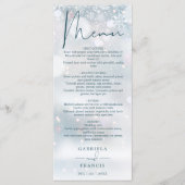 Menu de dîner de mariage enneigé de conte de fées (Devant)