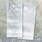 Menu de dîner de mariage enneigé de conte de fées