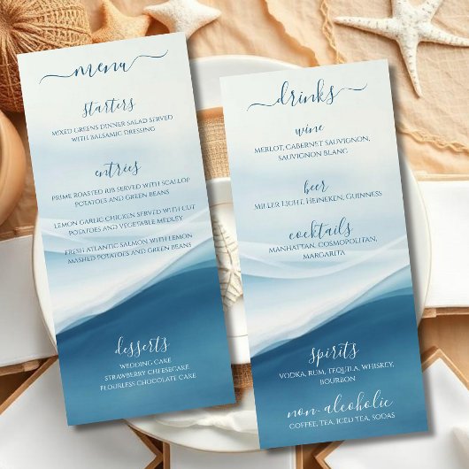 Menu de dîner de mariage et de bar Serene Blue Bea