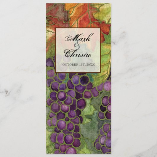 Menu de dîner de mariage, feuille de raisin (Devant)