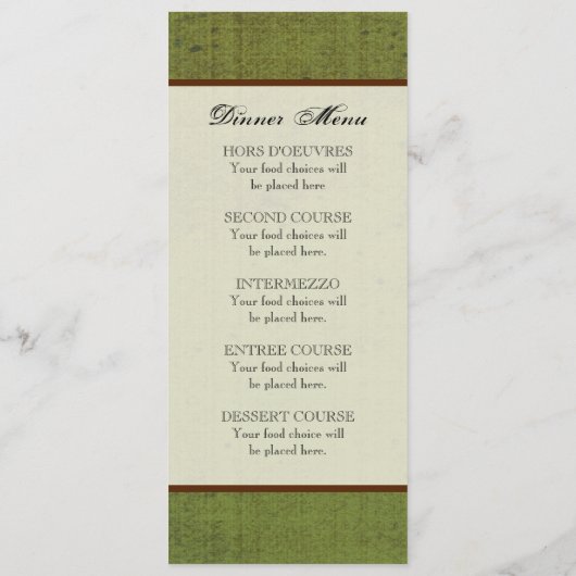 Menu de dîner de mariage, feuille de raisin (Dos)