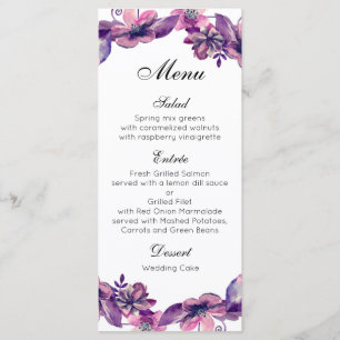 Menu de dîner de mariage floral Carte de menu de f