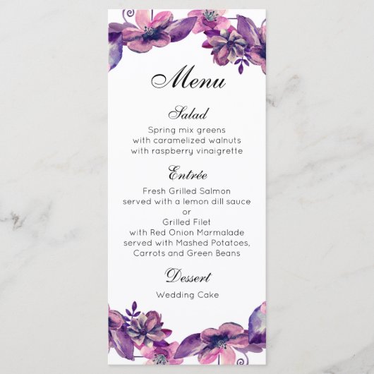 Menu de dîner de mariage floral Carte de menu de f (Devant)