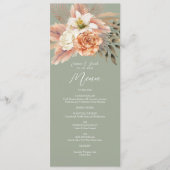 Menu de dîner de mariage floral pêche vert sauge (Devant)