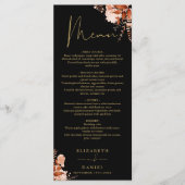 Menu de dîner de mariage floral rustique noir et o (Devant)