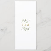 Menu de dîner de mariage floral vert doré monogram (Dos)