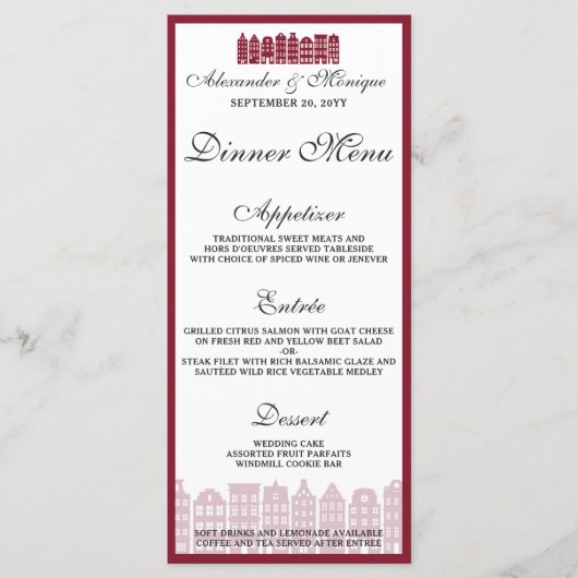 Menu de dîner de mariage hollandais des maisons du (Devant)