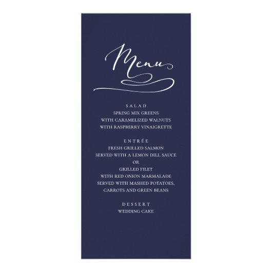 Menu de dîner de mariage marine. Moderne simple bl (Devant)