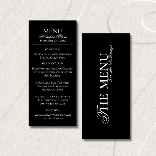 Menu de dîner de mariage noir et blanc Modern Old