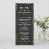 Menu de dîner de mariage or et noir délicat (Debout devant)