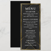 Menu de dîner de mariage or et noir délicat (Devant / Derrière)