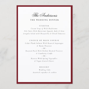 Menu de dîner de mariage personnalisé avec nom en