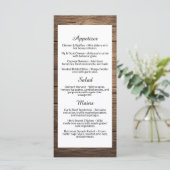 Menu de dîner de mariage rustique à grain de bois (Debout devant)