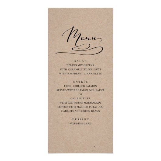 Menu de dîner de mariage rustique. Simple campagne (Devant)