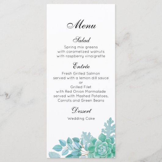 Menu de dîner de mariage succulent. Menu de fête d (Devant)
