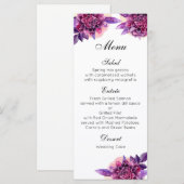 Menu de dîner de mariage violet. Menu floral fête (Devant / Derrière)